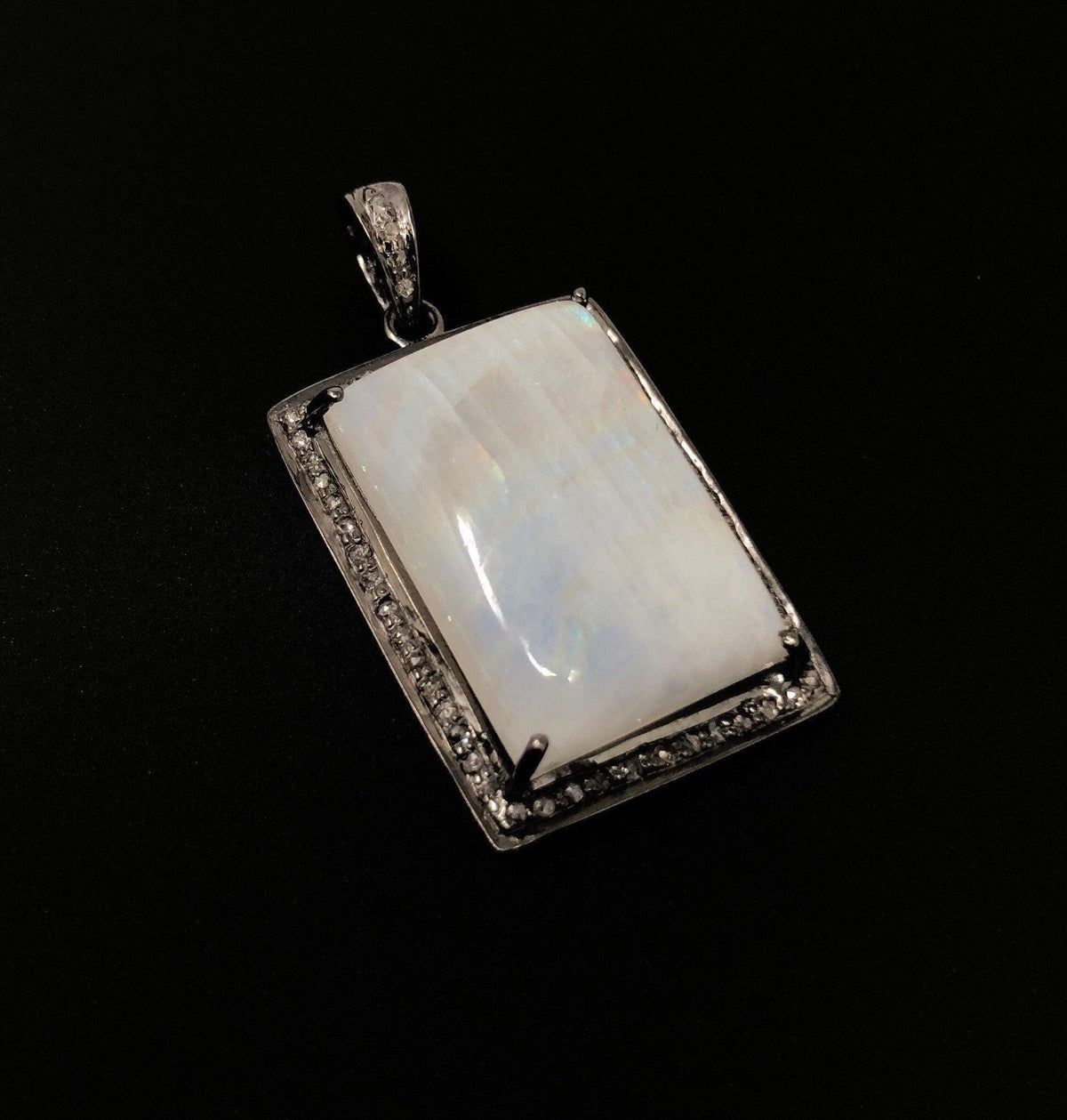 Moonstone Pendant, Gemstone Pendant, Diamond Pendant, Silver Pendant, - VirtuousWares:Global