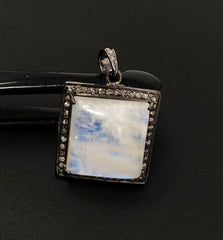Moonstone Pendant, Gemstone Pendant, Diamond Pendant, Silver Pendant, - VirtuousWares:Global