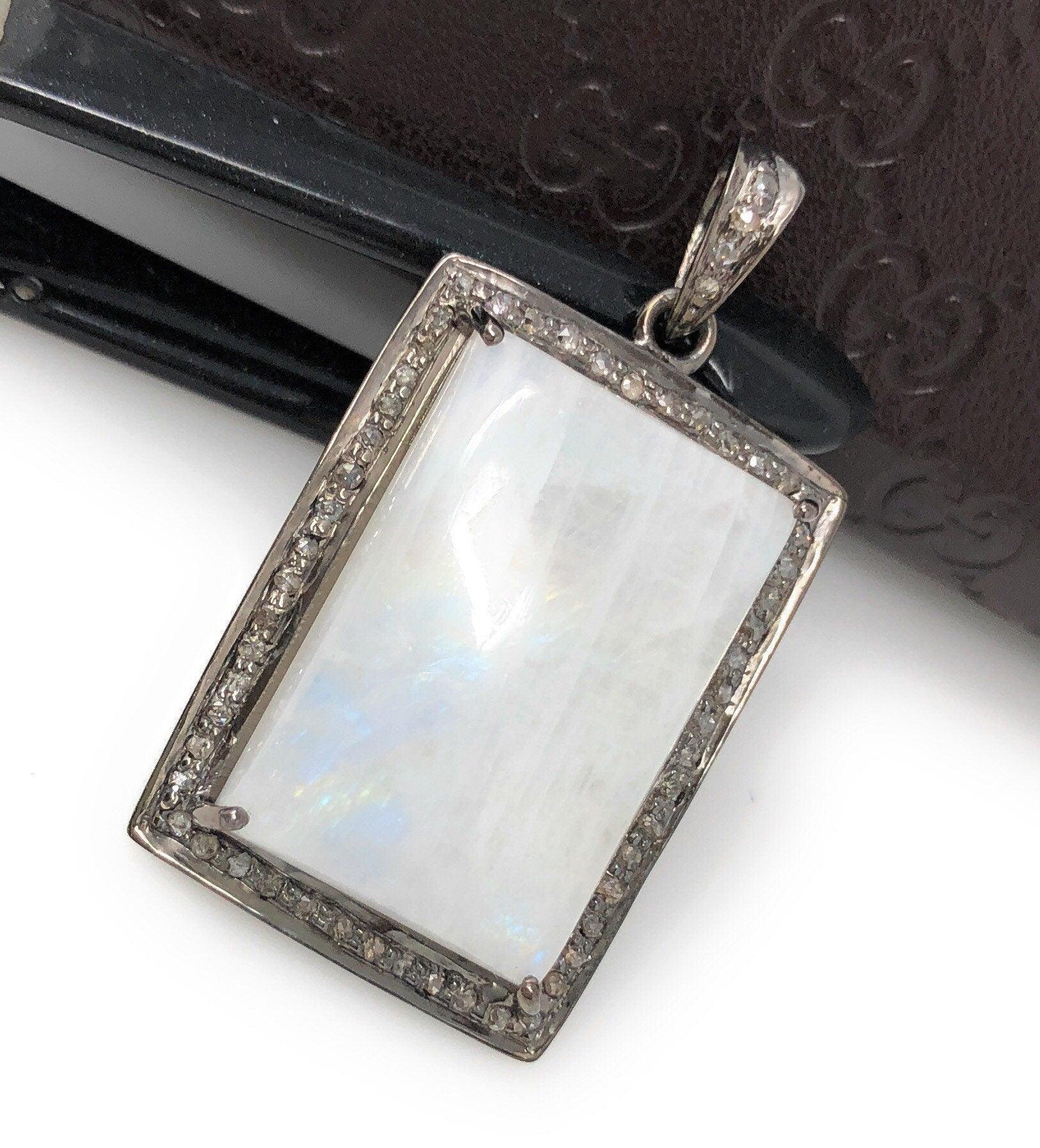 Moonstone Pendant, Gemstone Pendant, Diamond Pendant, Silver Pendant, - VirtuousWares:Global