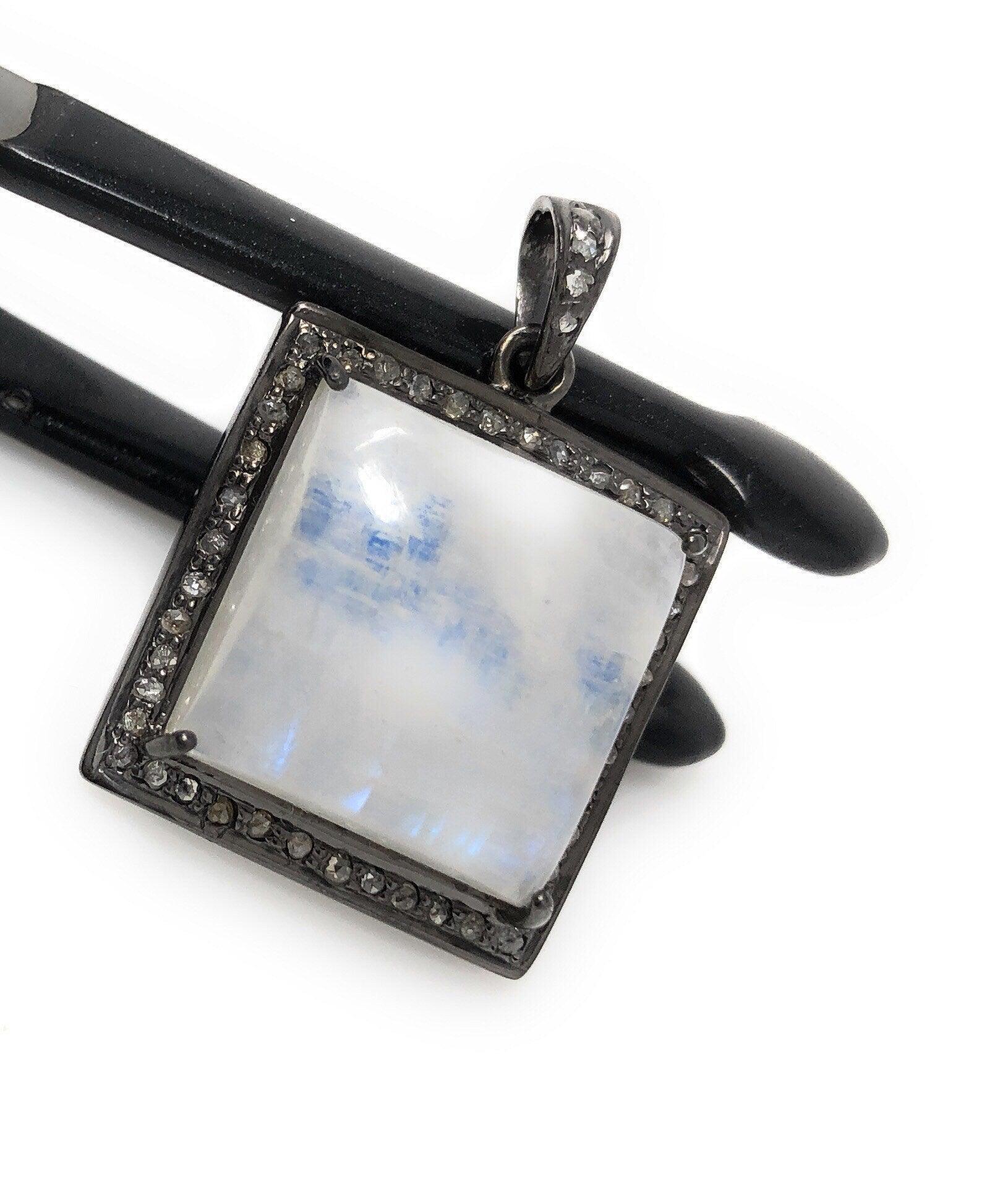 Moonstone Pendant, Gemstone Pendant, Diamond Pendant, Silver Pendant, - VirtuousWares:Global