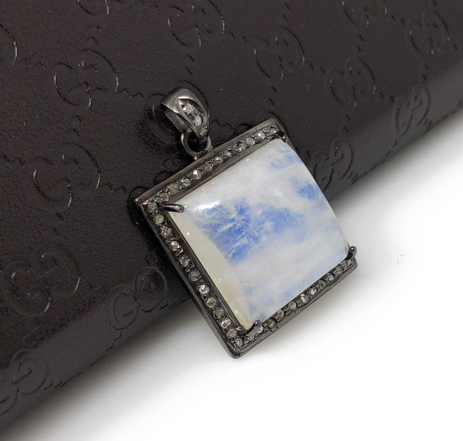 Moonstone Pendant, Gemstone Pendant, Diamond Pendant, Silver Pendant, - VirtuousWares:Global