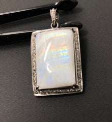 Moonstone Pendant, Gemstone Pendant, Diamond Pendant, Silver Pendant, - VirtuousWares:Global