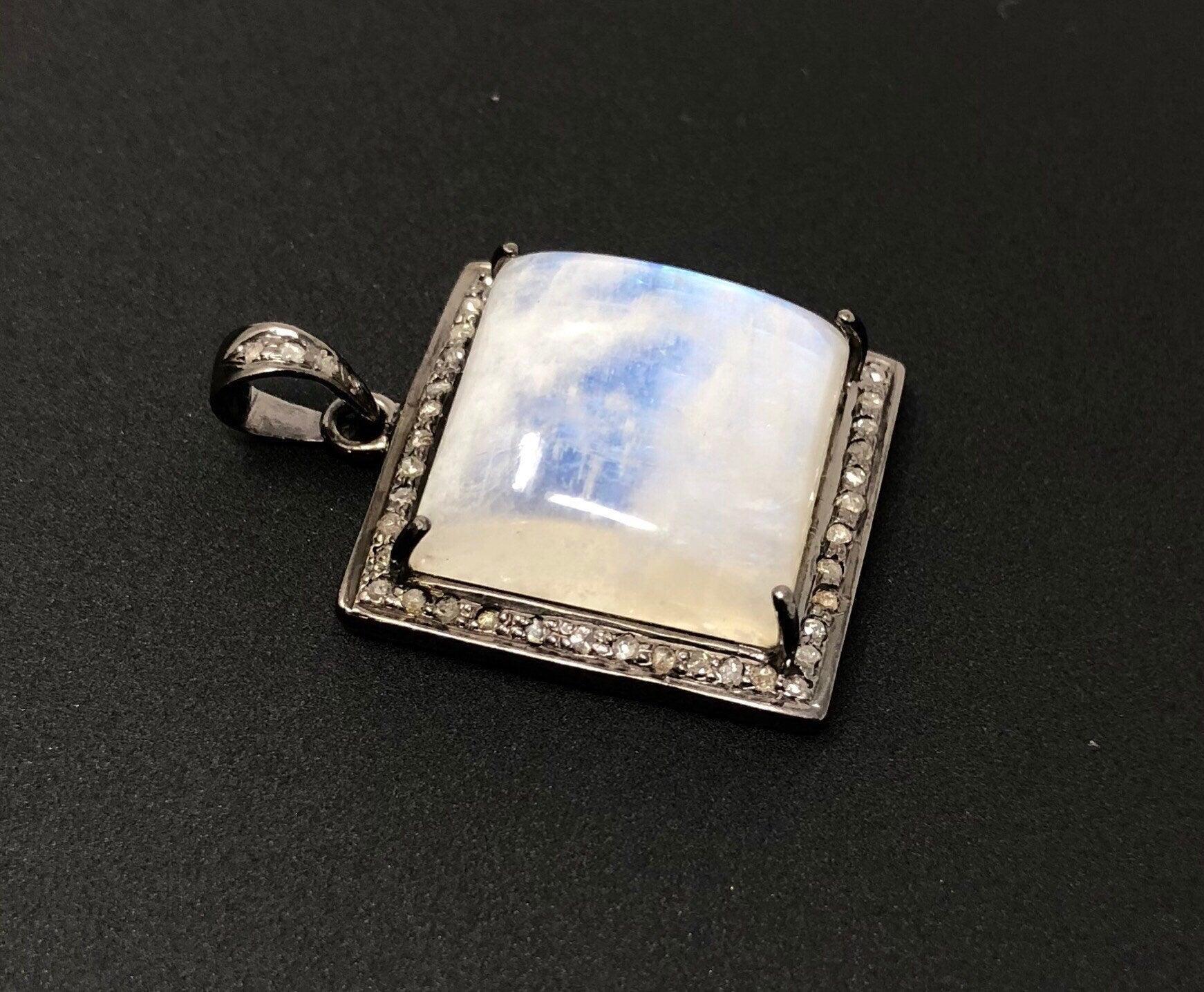 Moonstone Pendant, Gemstone Pendant, Diamond Pendant, Silver Pendant, - VirtuousWares:Global