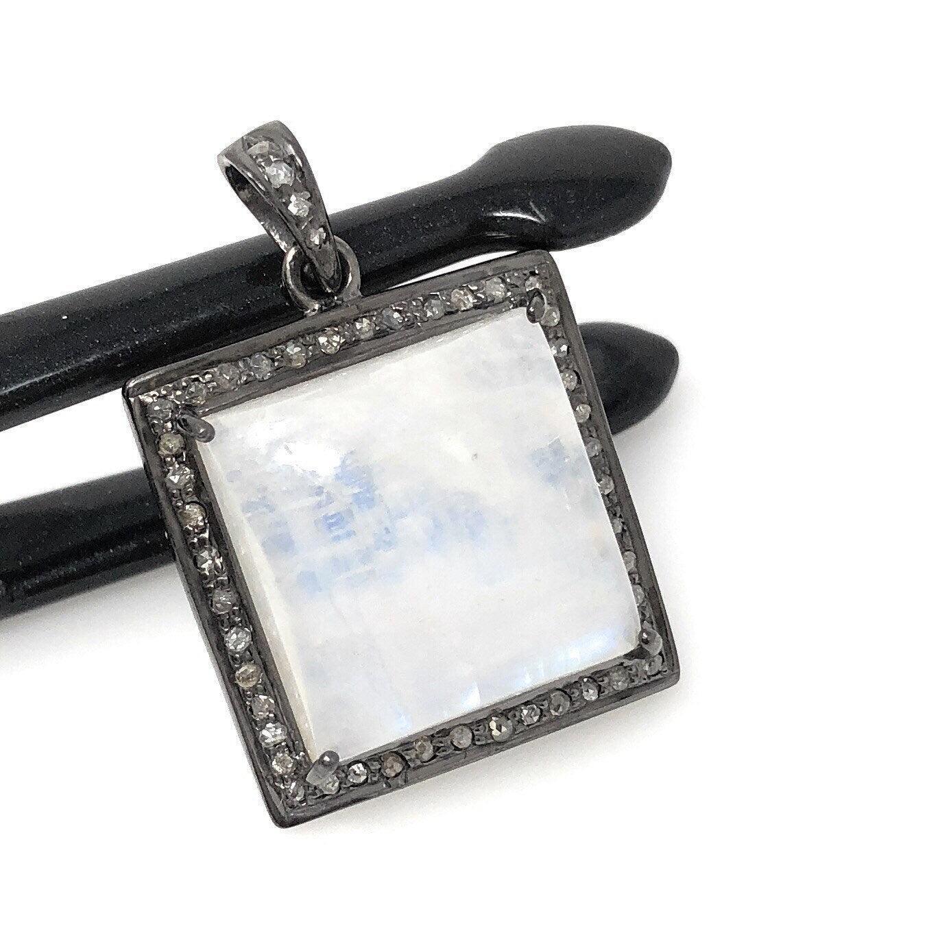 Moonstone Pendant, Gemstone Pendant, Diamond Pendant, Silver Pendant, - VirtuousWares:Global