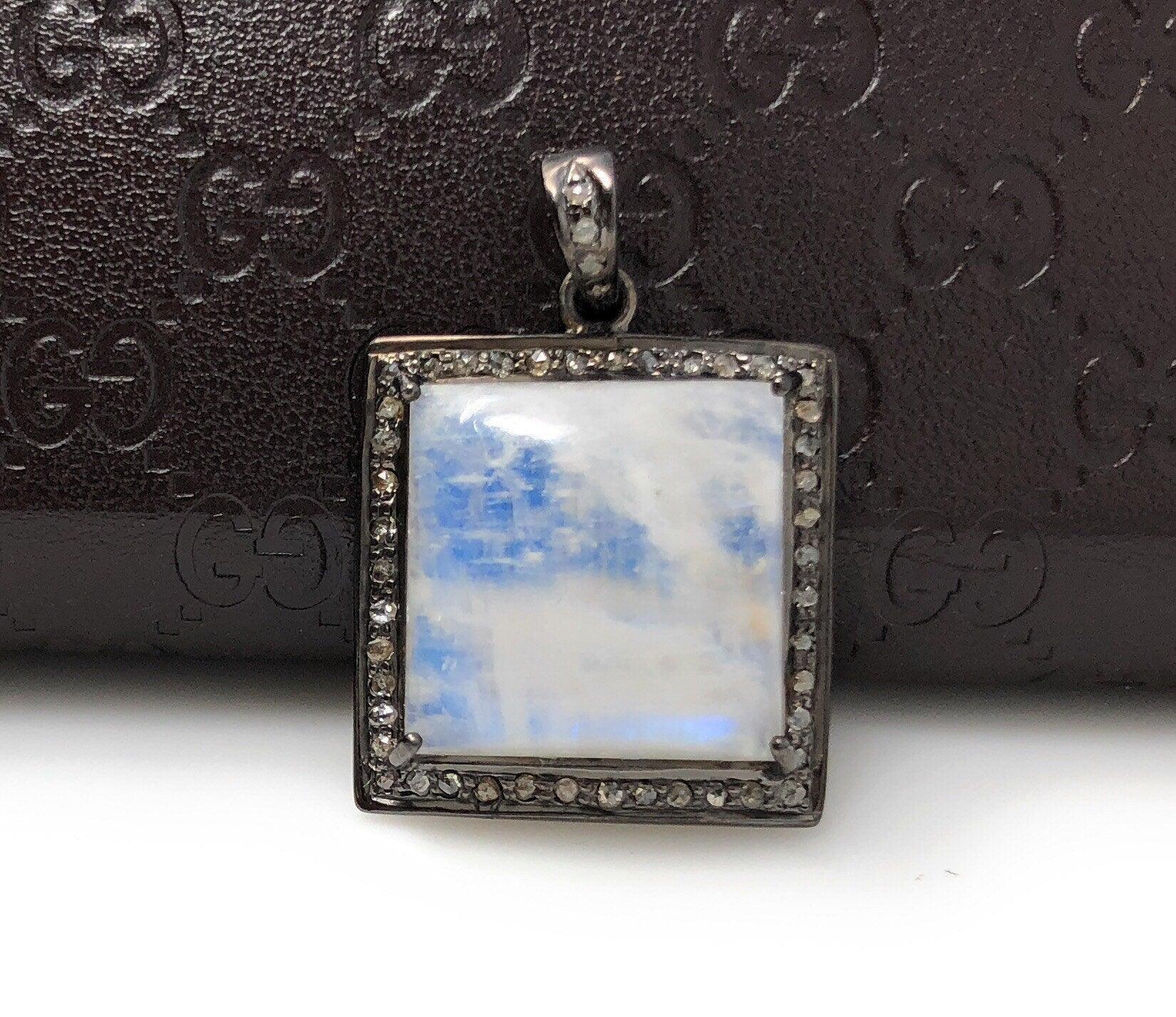 Moonstone Pendant, Gemstone Pendant, Diamond Pendant, Silver Pendant, - VirtuousWares:Global
