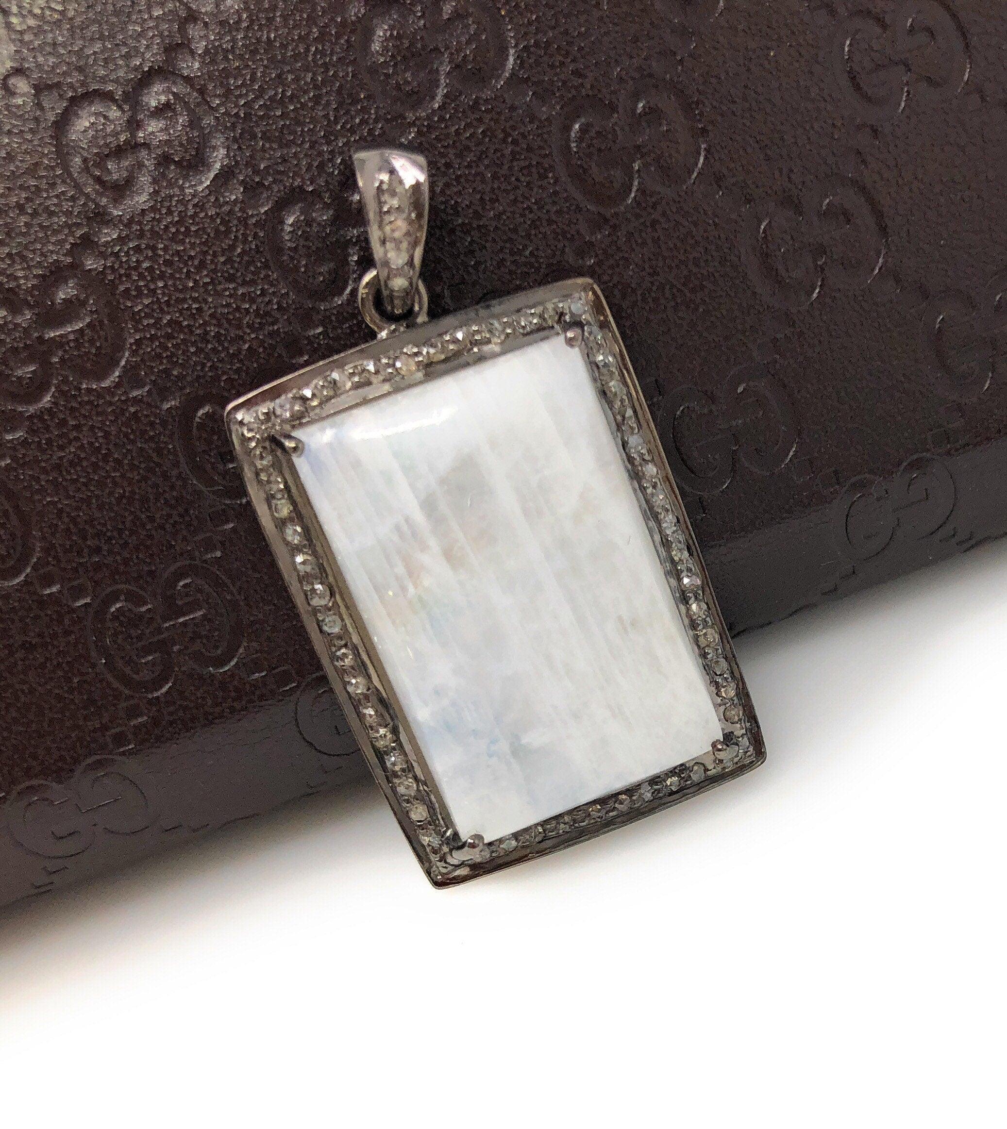 Moonstone Pendant, Gemstone Pendant, Diamond Pendant, Silver Pendant, - VirtuousWares:Global