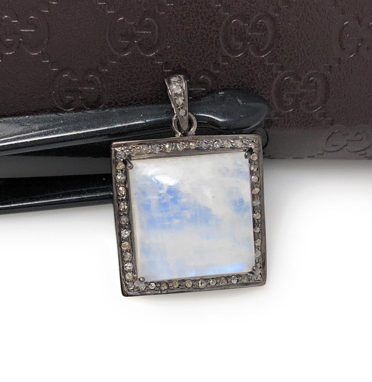 Moonstone Pendant, Gemstone Pendant, Diamond Pendant, Silver Pendant, - VirtuousWares:Global