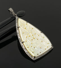 Mother of Pearl Pave Diamond Pendant, Natural Gemstone Pendant, Nacre - VirtuousWares:Global