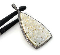 Mother of Pearl Pave Diamond Pendant, Natural Gemstone Pendant, Nacre - VirtuousWares:Global