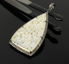Mother of Pearl Pave Diamond Pendant, Natural Gemstone Pendant, Nacre - VirtuousWares:Global