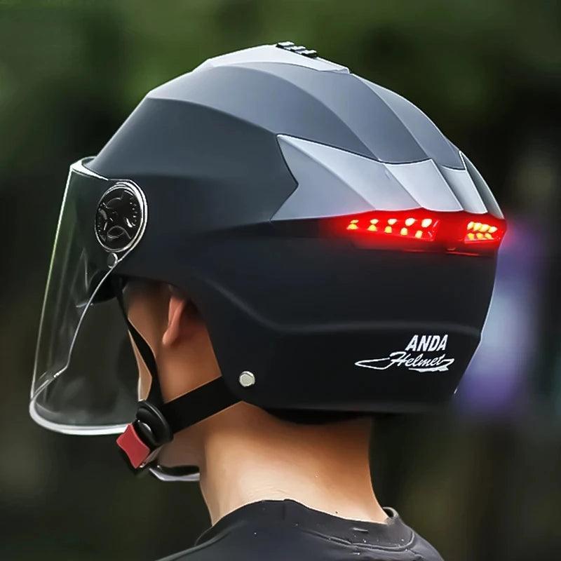 Motorcycle Helmets With Led Lights Moped Helmet Electric Scooter for Men Women With Double Visor Rechargeable Bicycle Light Bike - VirtuousWares:Global