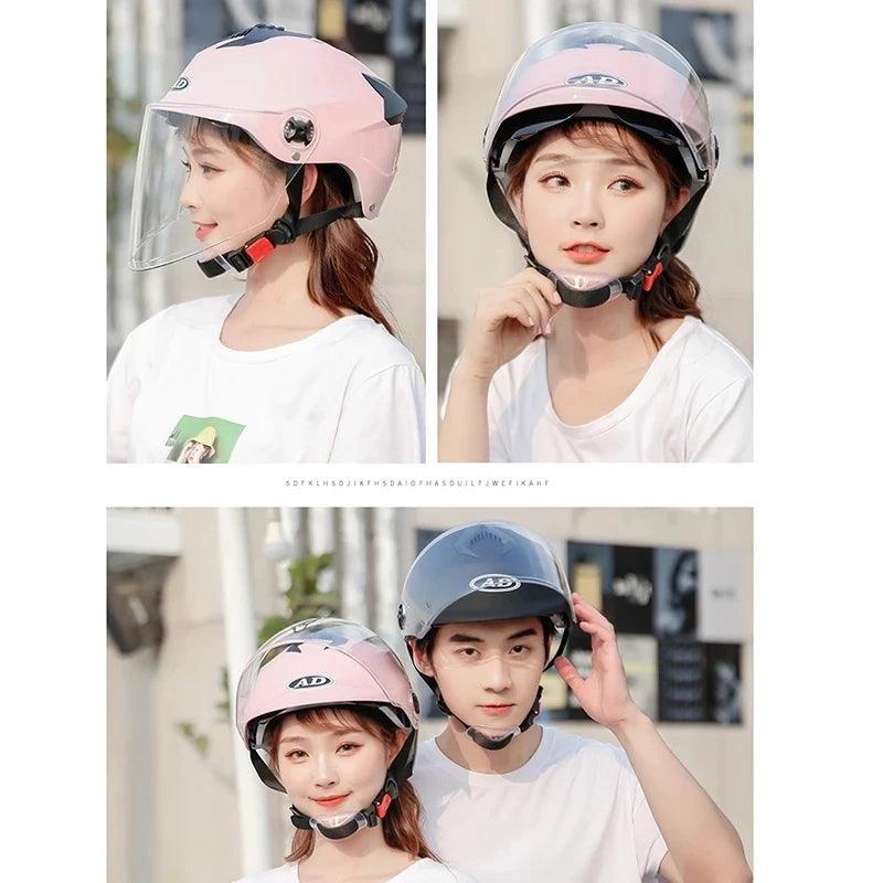 Motorcycle Helmets With Led Lights Moped Helmet Electric Scooter for Men Women With Double Visor Rechargeable Bicycle Light Bike - VirtuousWares:Global