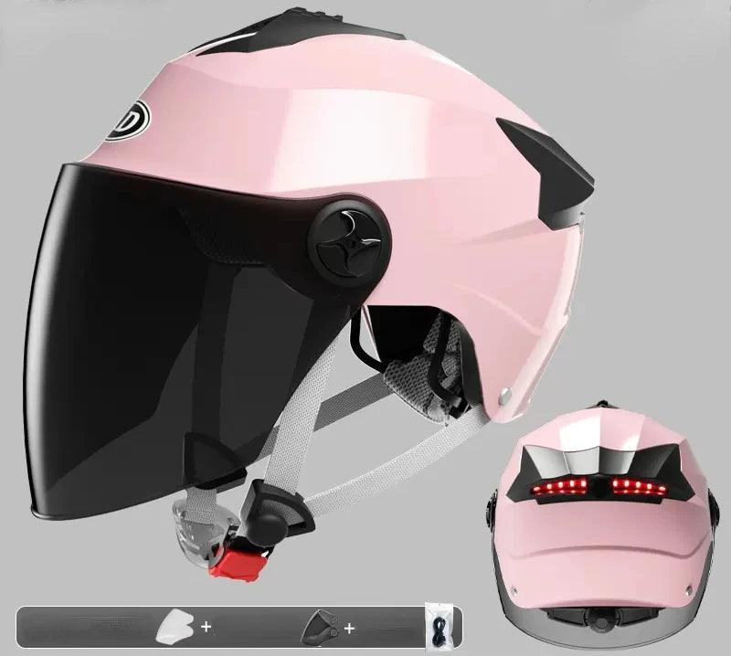 Motorcycle Helmets With Led Lights Moped Helmet Electric Scooter for Men Women With Double Visor Rechargeable Bicycle Light Bike - VirtuousWares:Global