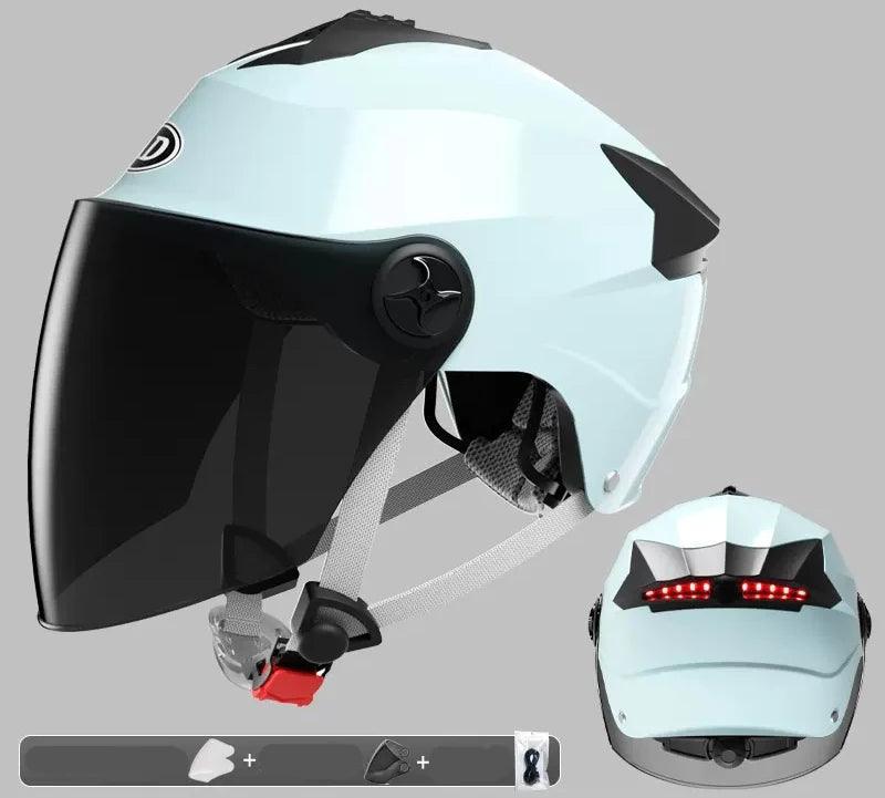 Motorcycle Helmets With Led Lights Moped Helmet Electric Scooter for Men Women With Double Visor Rechargeable Bicycle Light Bike - VirtuousWares:Global