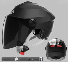 Motorcycle Helmets With Led Lights Moped Helmet Electric Scooter for Men Women With Double Visor Rechargeable Bicycle Light Bike - VirtuousWares:Global