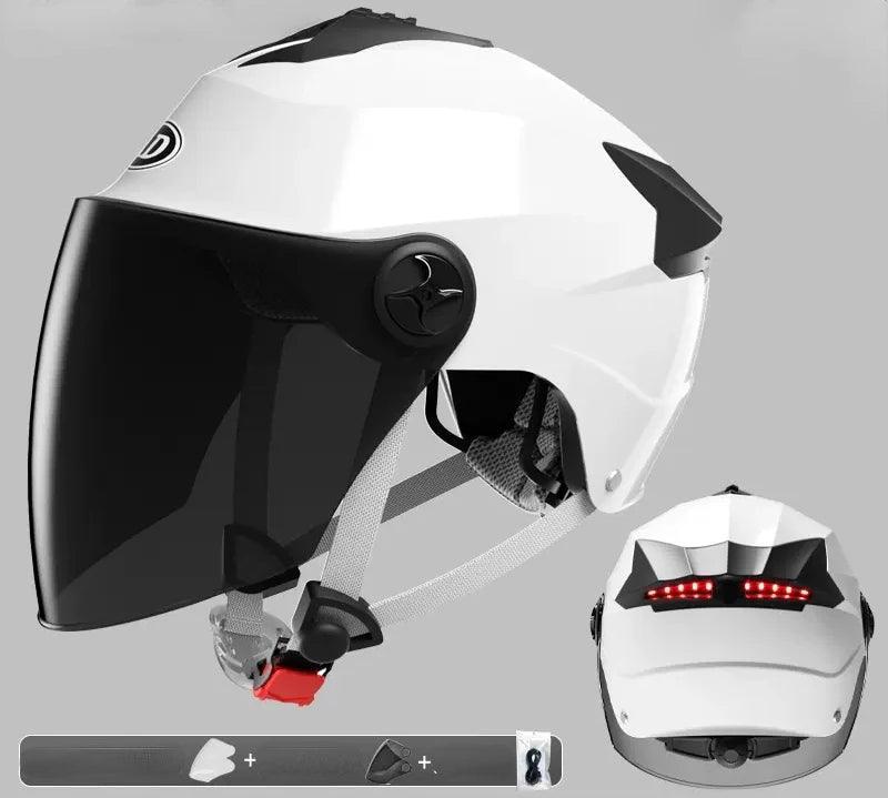 Motorcycle Helmets With Led Lights Moped Helmet Electric Scooter for Men Women With Double Visor Rechargeable Bicycle Light Bike - VirtuousWares:Global
