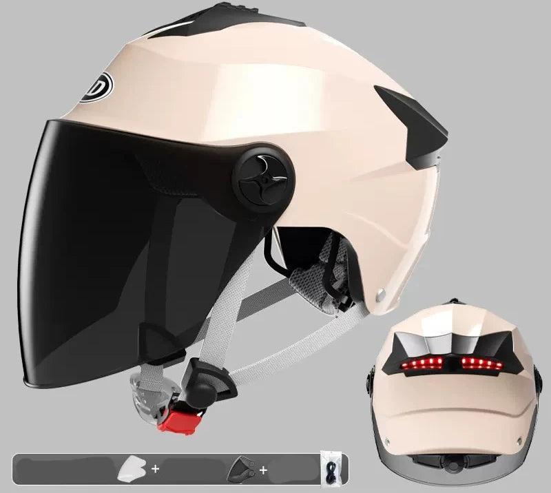 Motorcycle Helmets With Led Lights Moped Helmet Electric Scooter for Men Women With Double Visor Rechargeable Bicycle Light Bike - VirtuousWares:Global