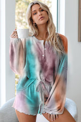 Multicolor Tie Dye Knit Long Sleeve Pajamas Set - VirtuousWares:Global