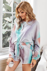 Multicolor Tie Dye Knit Long Sleeve Pajamas Set - VirtuousWares:Global