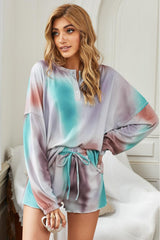 Multicolor Tie Dye Knit Long Sleeve Pajamas Set - VirtuousWares:Global