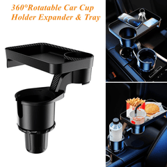 Multifunctional Car Cup Holder with Attachable Tray 360° Swivel - VirtuousWares:Global