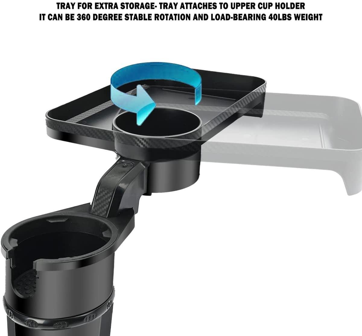 Multifunctional Car Cup Holder with Attachable Tray 360° Swivel - VirtuousWares:Global