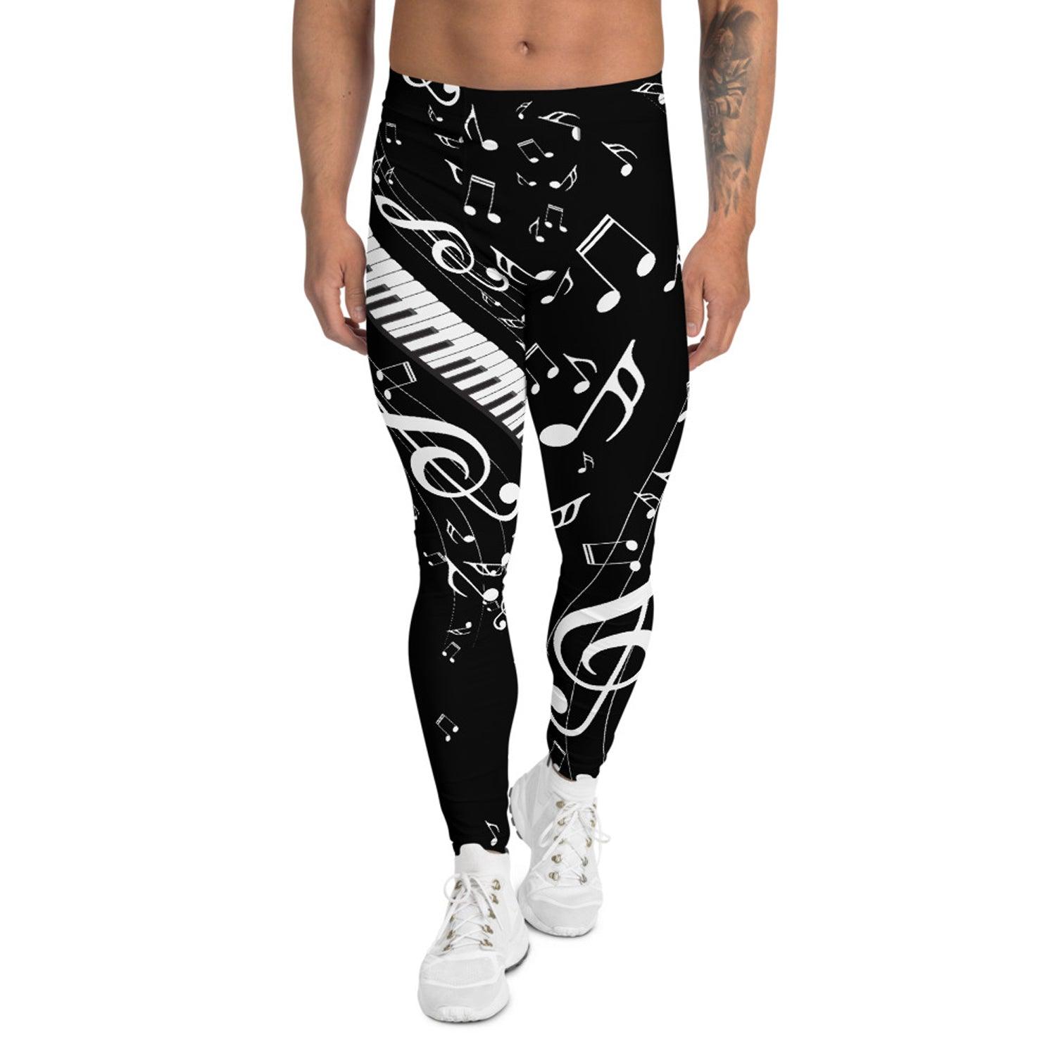 Music Notes Black Leggings for Men - VirtuousWares:Global