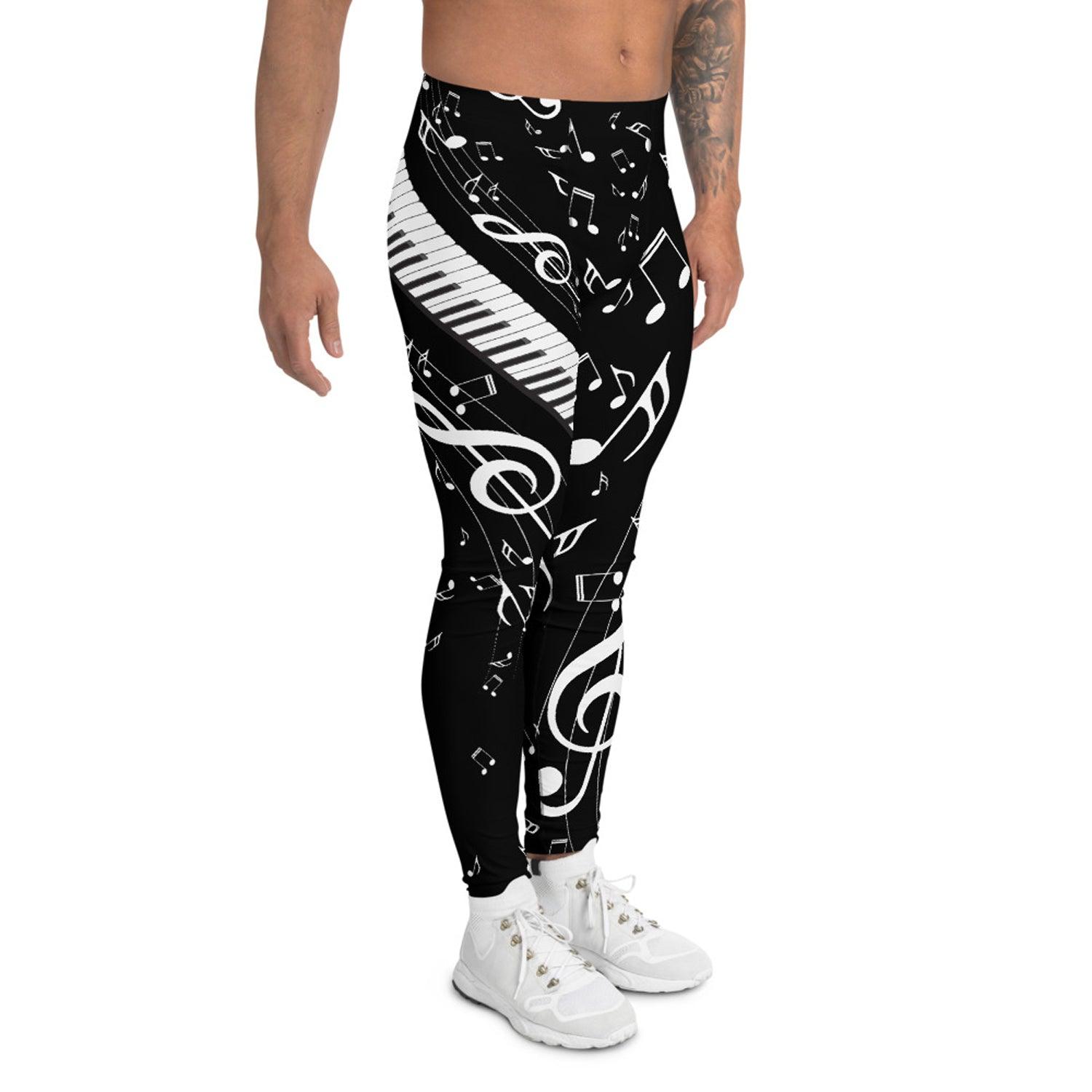 Music Notes Black Leggings for Men - VirtuousWares:Global