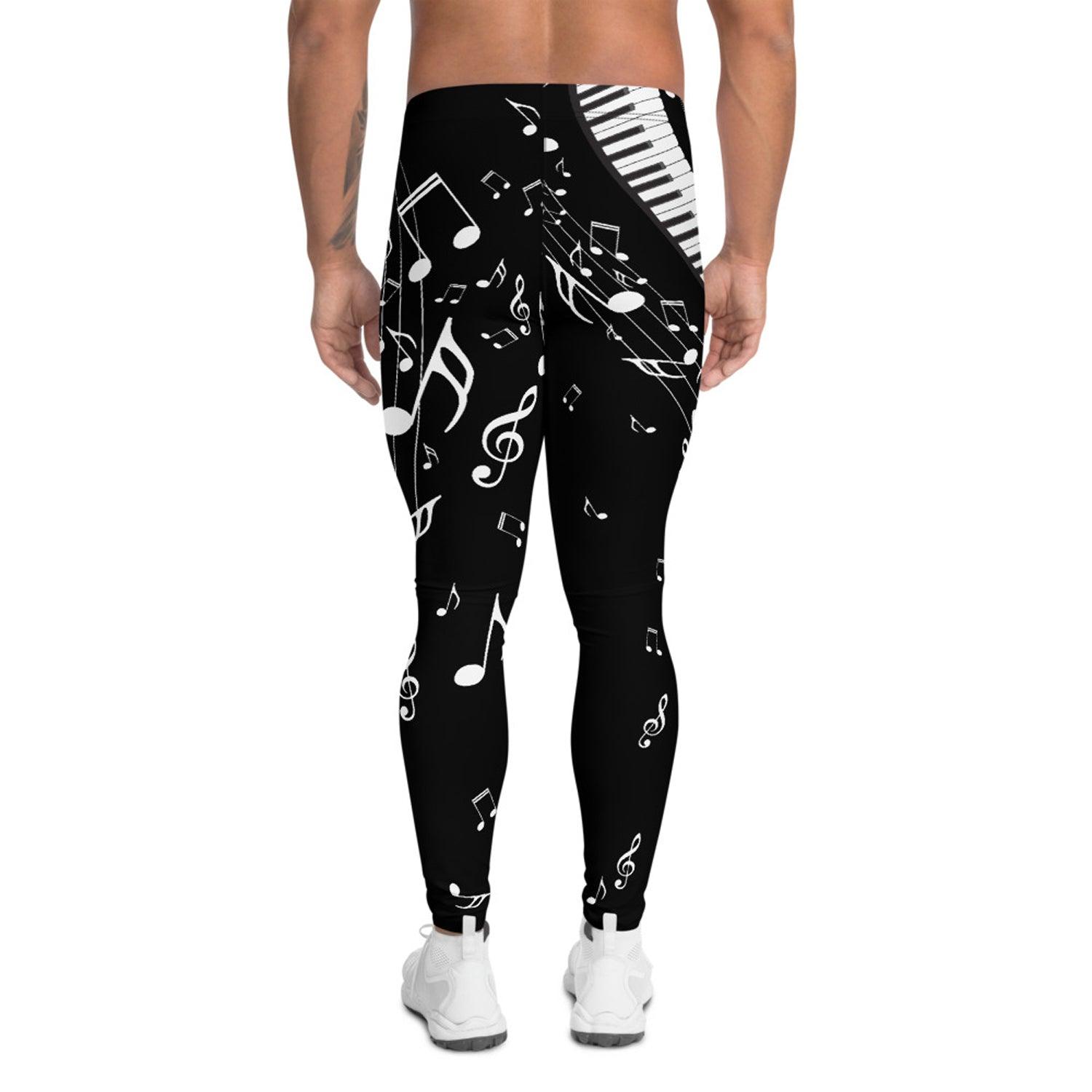 Music Notes Black Leggings for Men - VirtuousWares:Global