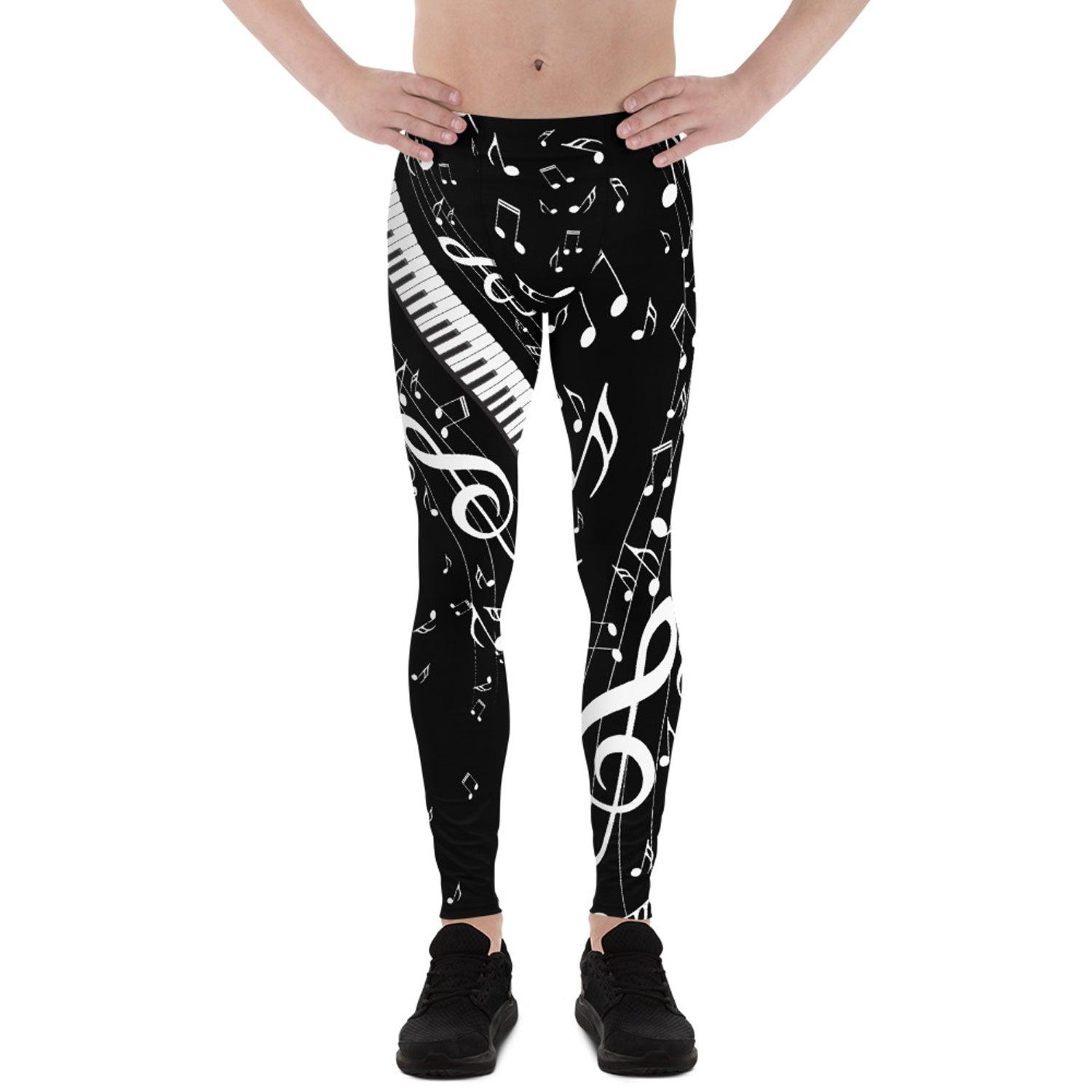 Music Notes Black Leggings for Men - VirtuousWares:Global