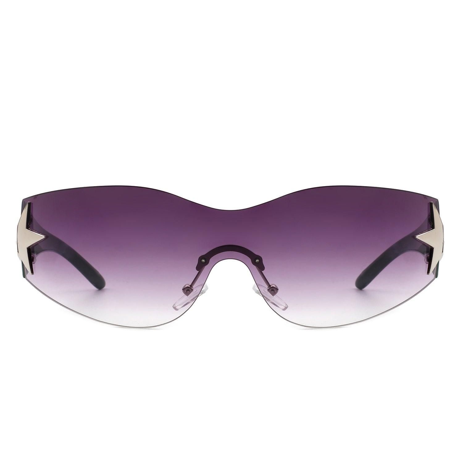 Myrith - Women Rectangle Rimless Wraparound Fashion Oversize - VirtuousWares:Global