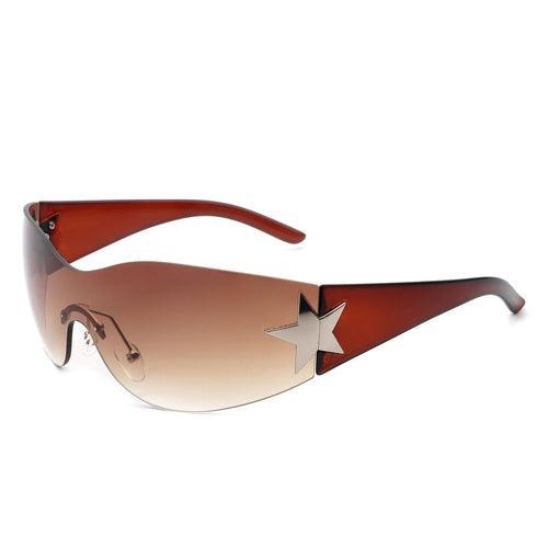 Myrith - Women Rectangle Rimless Wraparound Fashion Oversize - VirtuousWares:Global