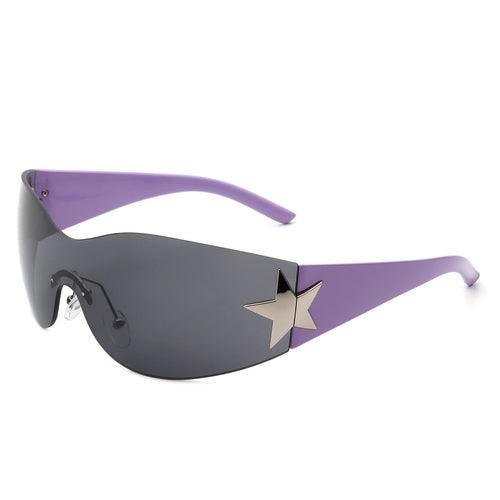 Myrith - Women Rectangle Rimless Wraparound Fashion Oversize - VirtuousWares:Global