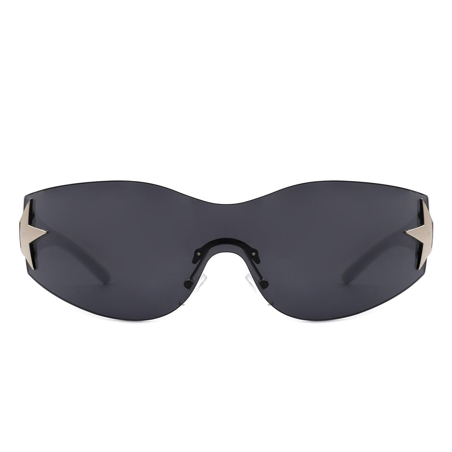 Myrith - Women Rectangle Rimless Wraparound Fashion Oversize - VirtuousWares:Global