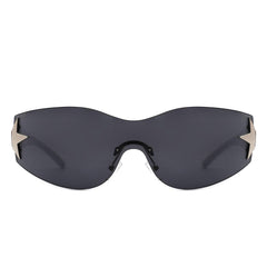 Myrith - Women Rectangle Rimless Wraparound Fashion Oversize - VirtuousWares:Global