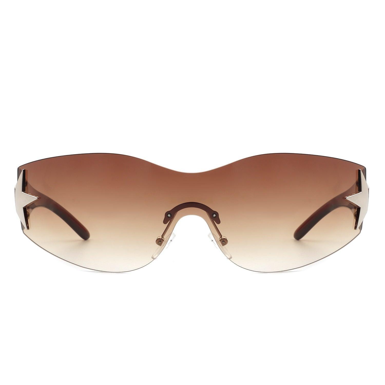 Myrith - Women Rectangle Rimless Wraparound Fashion Oversize - VirtuousWares:Global