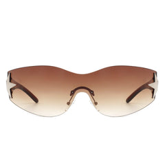 Myrith - Women Rectangle Rimless Wraparound Fashion Oversize - VirtuousWares:Global