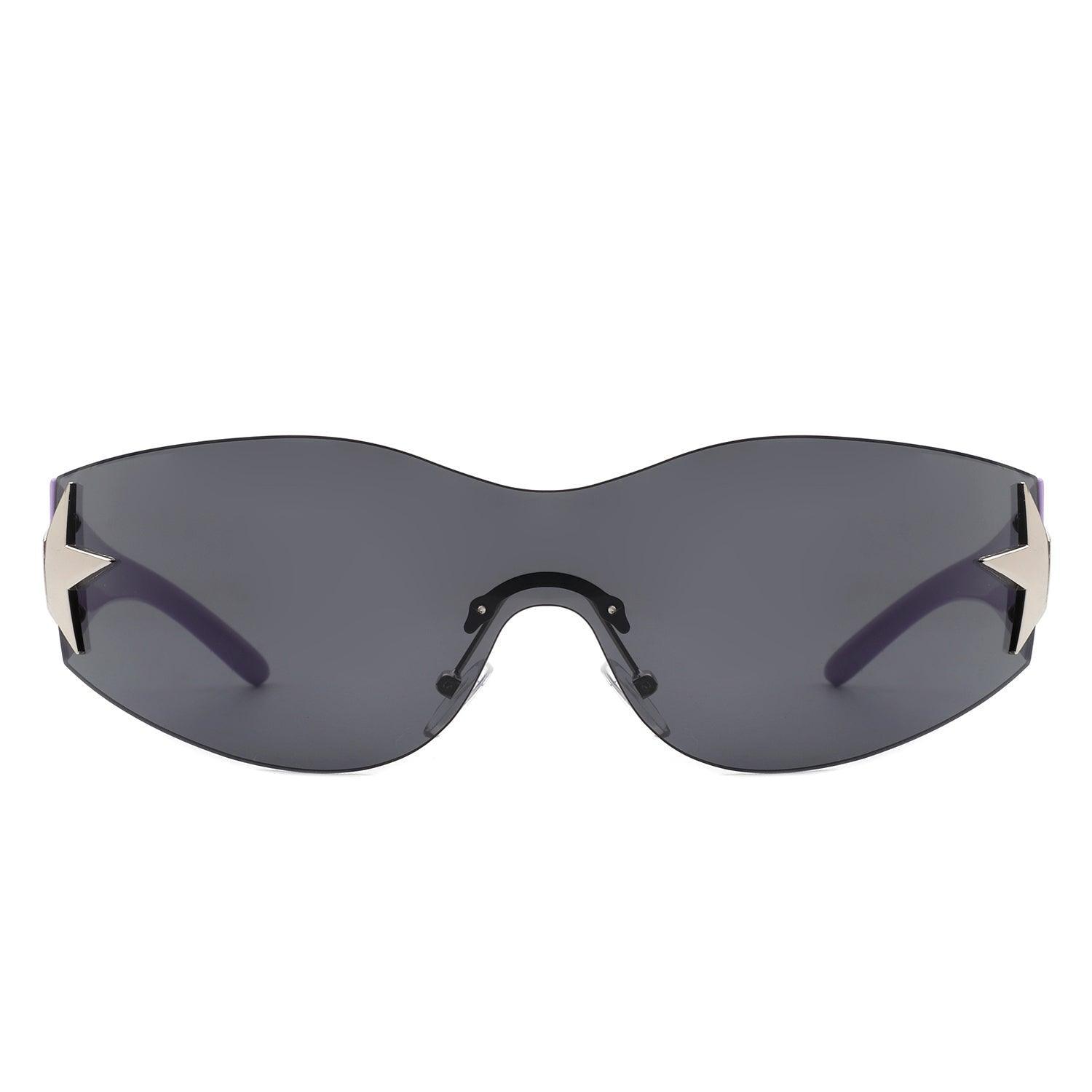 Myrith - Women Rectangle Rimless Wraparound Fashion Oversize - VirtuousWares:Global
