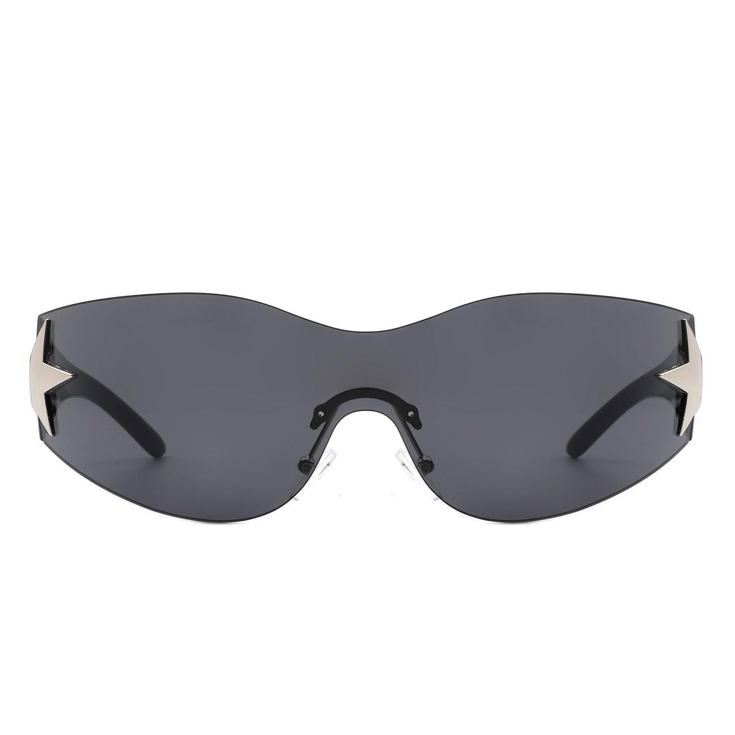 Myrith - Women Rectangle Rimless Wraparound Fashion Oversize - VirtuousWares:Global