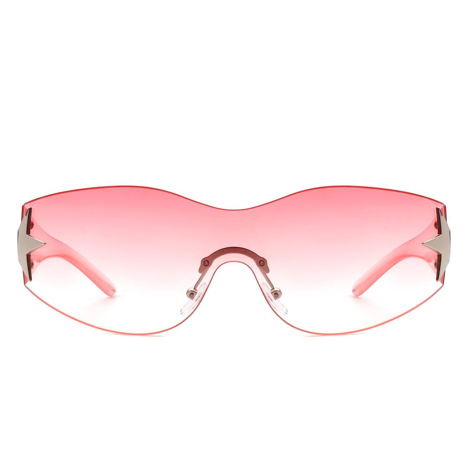 Myrith - Women Rectangle Rimless Wraparound Fashion Oversize - VirtuousWares:Global