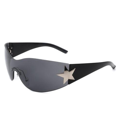Myrith - Women Rectangle Rimless Wraparound Fashion Oversize - VirtuousWares:Global