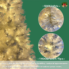 National Christmas Tree White Hinged Spruce with 500 LED lights - VirtuousWares:Global