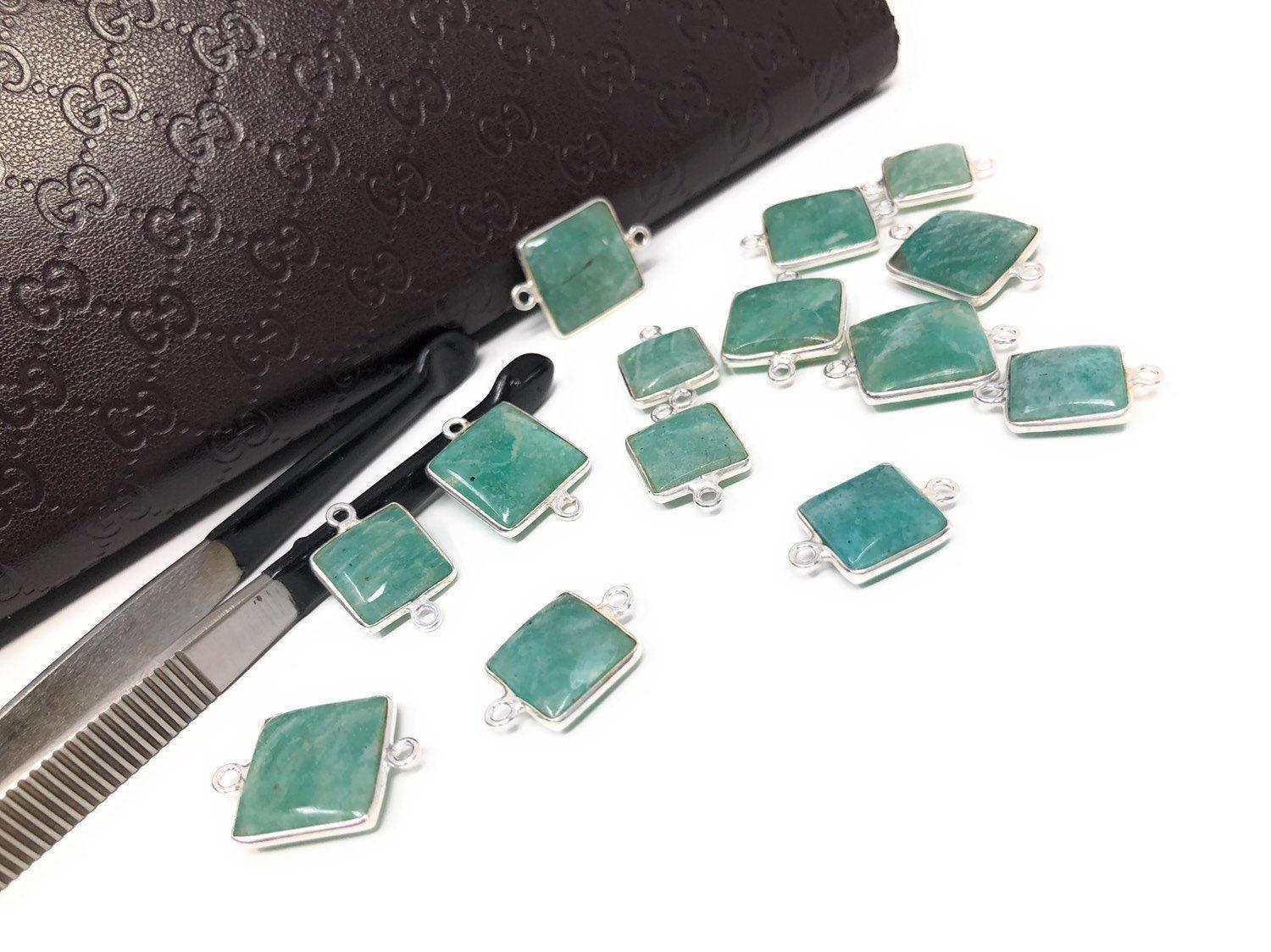 Natural Amazonite Gemstone Connector, Sterling Silver Connectors, - VirtuousWares:Global