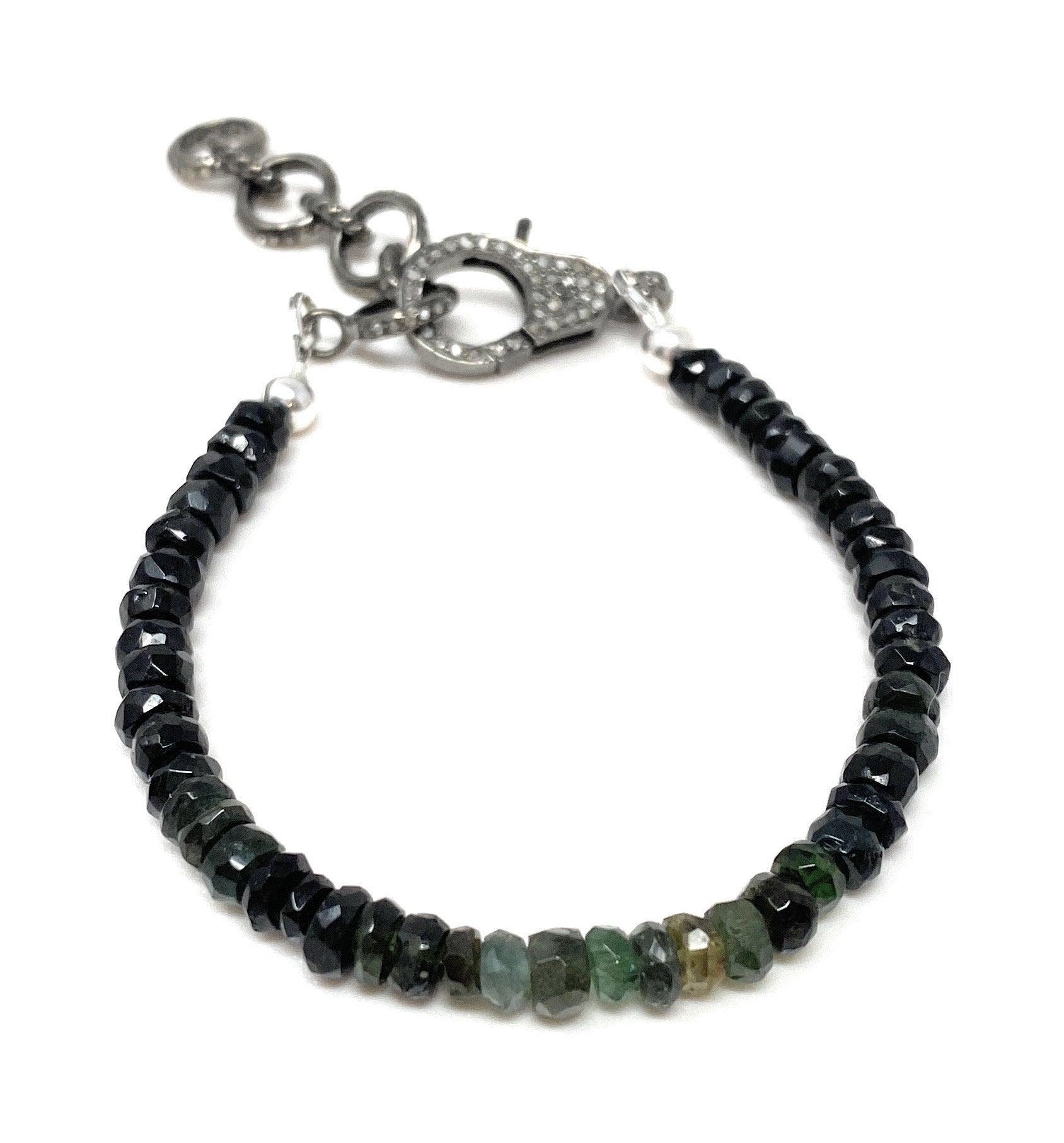Natural Black Tourmaline Gemstone Bracelet, Pave Diamond Adjustable - VirtuousWares:Global