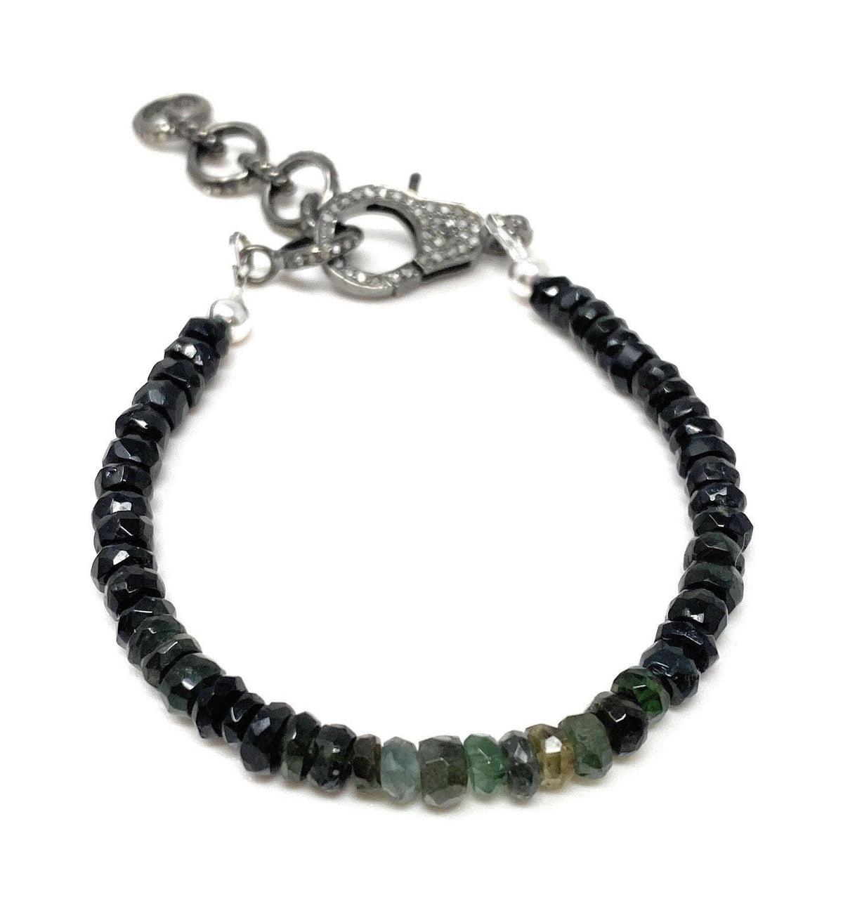 Natural Black Tourmaline Gemstone Bracelet, Pave Diamond Adjustable - VirtuousWares:Global