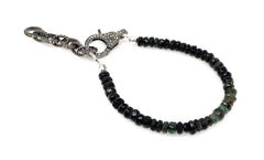 Natural Black Tourmaline Gemstone Bracelet, Pave Diamond Adjustable - VirtuousWares:Global