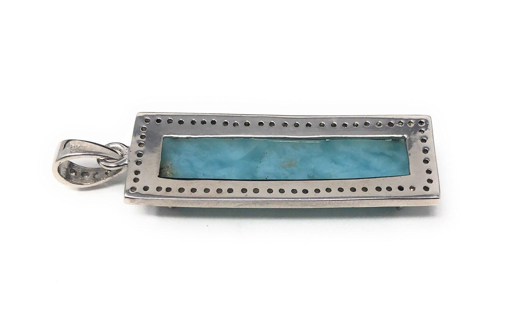 Natural Larimar Gemstone Diamond Pendant, Sterling Silver Jewelry, - VirtuousWares:Global