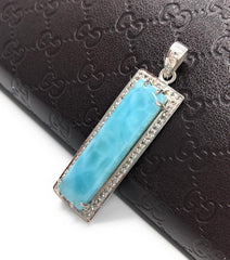 Natural Larimar Gemstone Diamond Pendant, Sterling Silver Jewelry, - VirtuousWares:Global