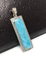 Natural Larimar Gemstone Diamond Pendant, Sterling Silver Jewelry, - VirtuousWares:Global