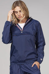 Navy quarter zip packable rain jacket and windbreaker - VirtuousWares:Global